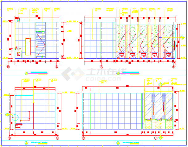 某五星级酒店二层餐厅CAD设计完整施工图二层公共卫生间-图一