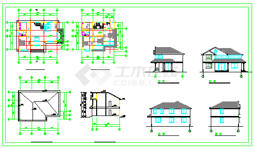 某经典别墅建筑方案设计cad施工图含效果图-图二
