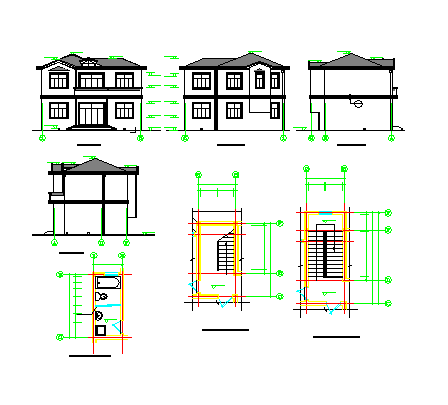 5套别墅建筑结构cad设计施工图