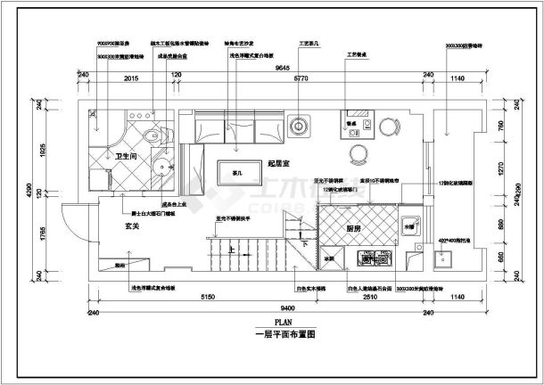 洛阳国际广场单身公寓装修设计全套施工cad图-图一