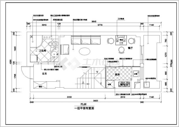 洛阳国际广场单身公寓装修设计全套施工cad图-图二