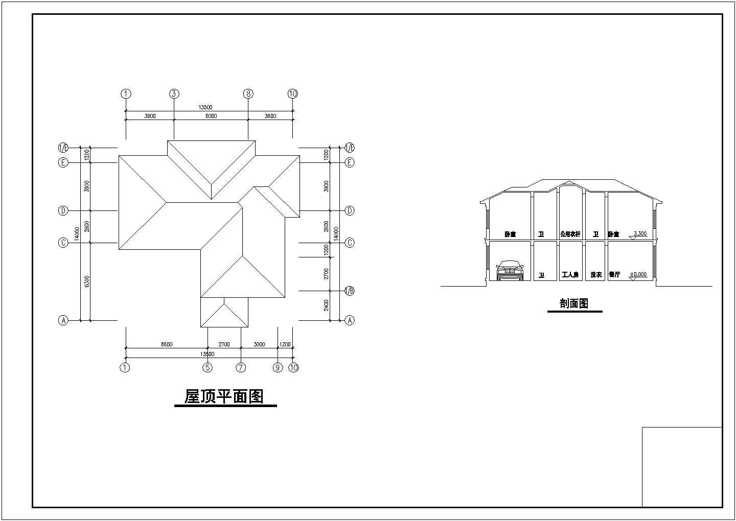 【延安】某地精品别墅全套设计施工cad图纸(含各层平面图)