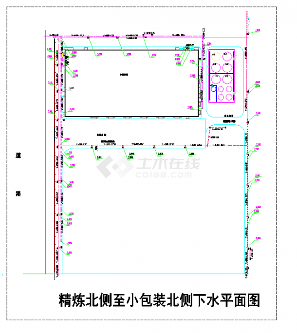 某地江苏省某厂区给排水总图与电缆沟CAD图纸-图一
