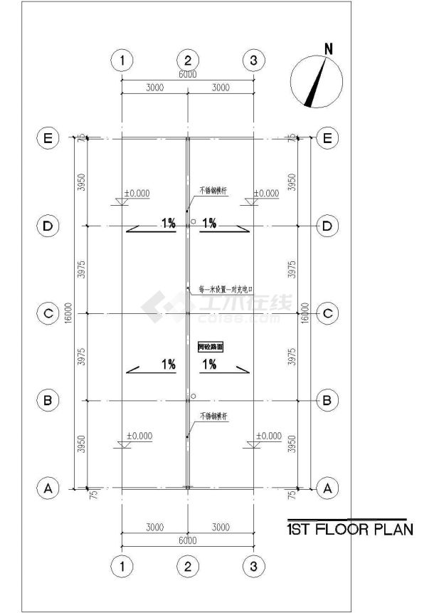 长沙市阳明中学钢结构学生自行车棚全套建筑设计CAD图纸-图二