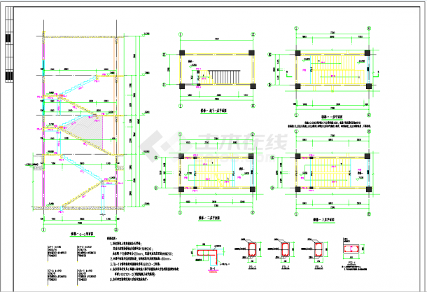某地地上3层9班框架结构幼儿园综合楼CAD图纸-图二