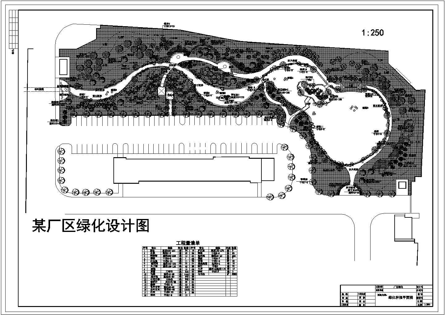 某厂区绿化种植CAD设计景观平面图