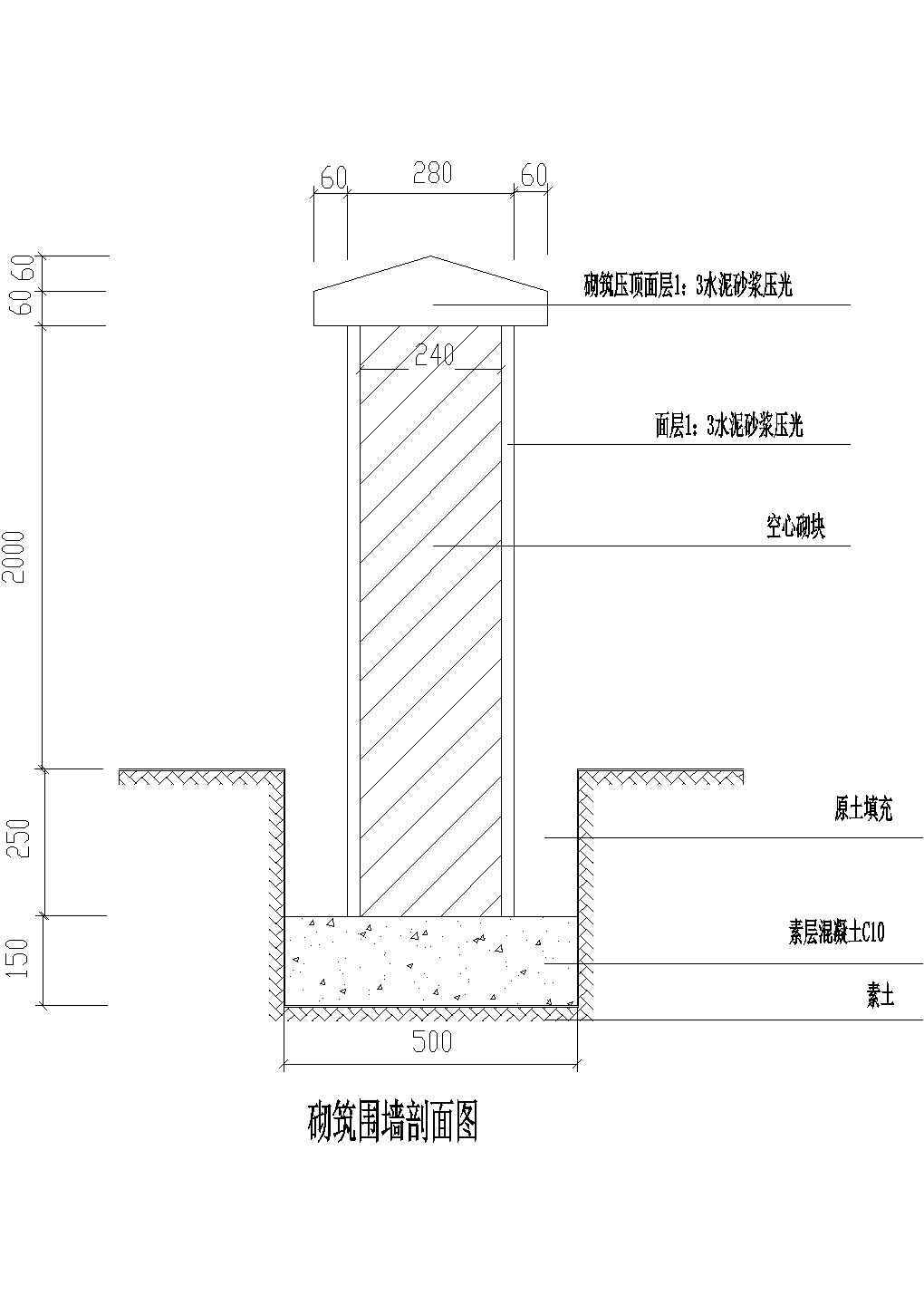 某地区小学大门砌筑围墙示意设计CAD图纸