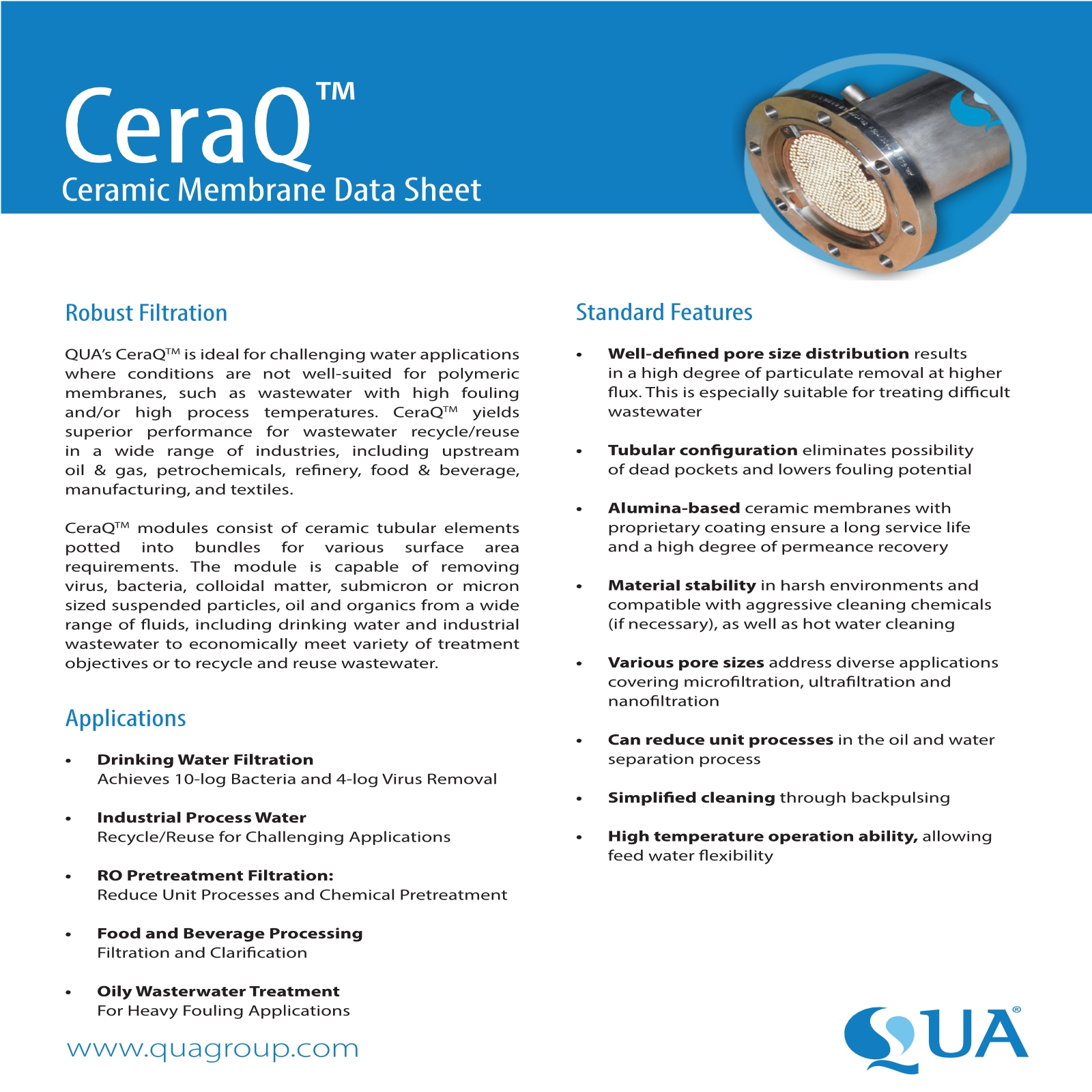 美国QUA中空管式陶瓷膜-CeraQ