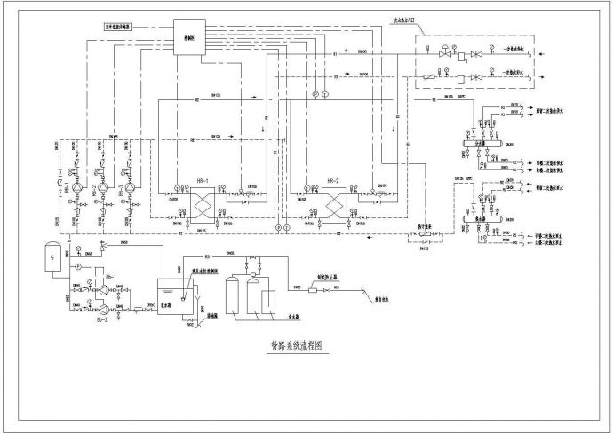 某水热交换站管路系统流程图CAD节点施工设计图_图1