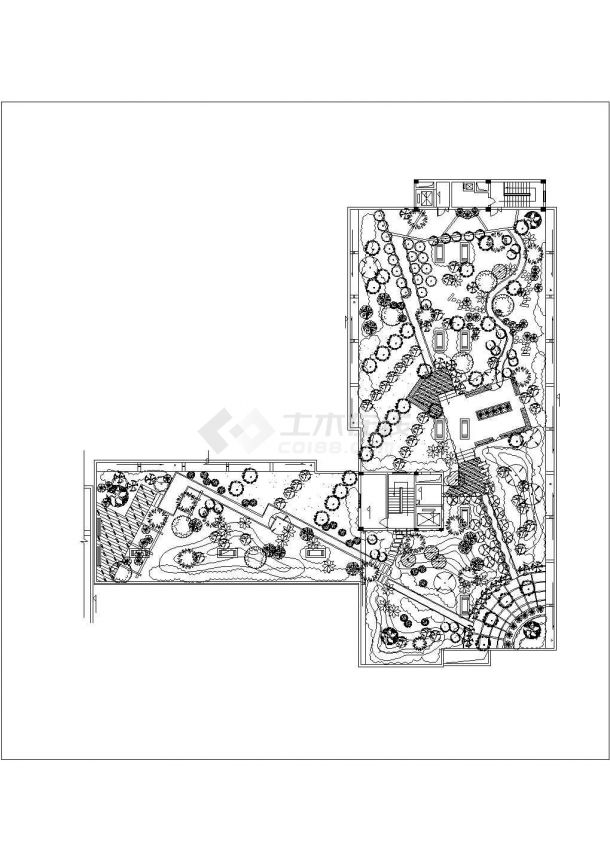 潍坊市秀春花园小区住宅楼屋顶景观花园平面设计CAD图纸-图二