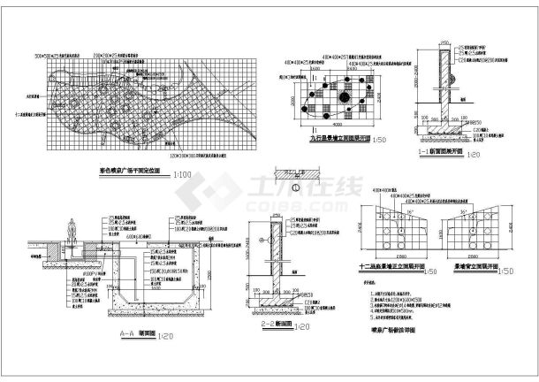某喷泉广场做法CAD设计全套完整详图-图一