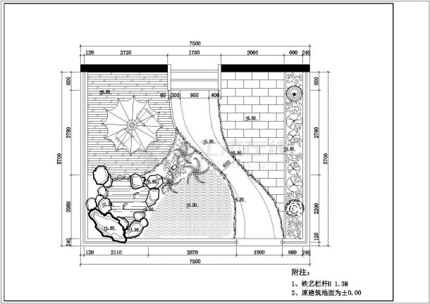 合肥市紫竹花园小区民居住宅楼屋顶景观花园平面设计CAD图纸-图二