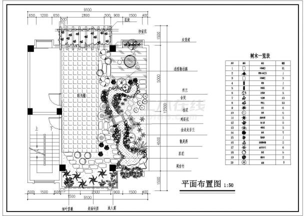 阜阳市金辉花园小区物业公司办公楼屋顶景观花园平面设计CAD图纸-图一