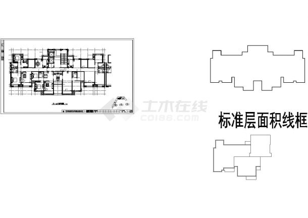 蚌埠市利康花园小区高层住宅楼标准层平面设计CAD图纸（1梯4户）-图一