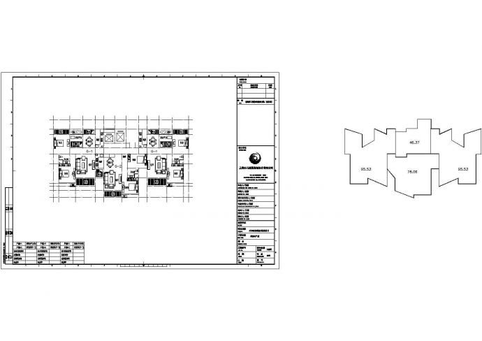 锦州昌泰花苑小区住宅楼标准平面设计图CAD图纸（1梯3户/95x2+78）_图1