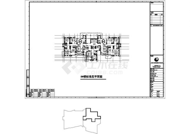 贵阳枫锦时光小区住宅楼标准层平面设计CAD图纸（1梯3户/122x2+64）-图一