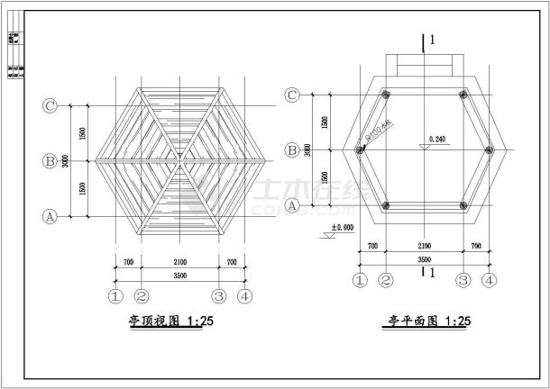 某六角亭CAD全套完整施工设计图-图一