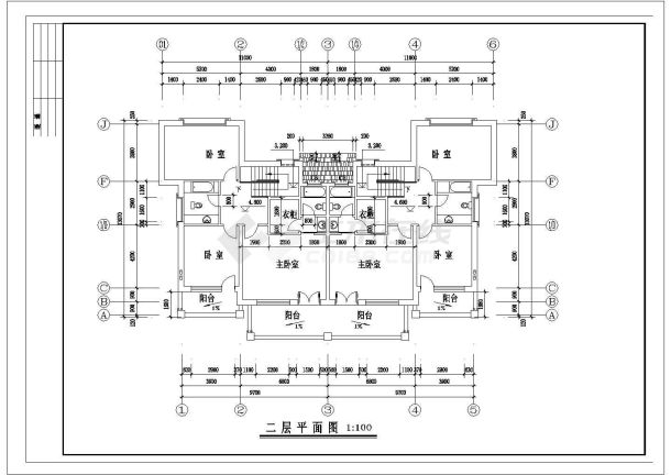 某地两层别墅建筑设计cad图纸，共三张-图二