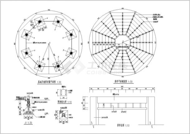 某木结构八角亭施工CAD设计完整详图-图二