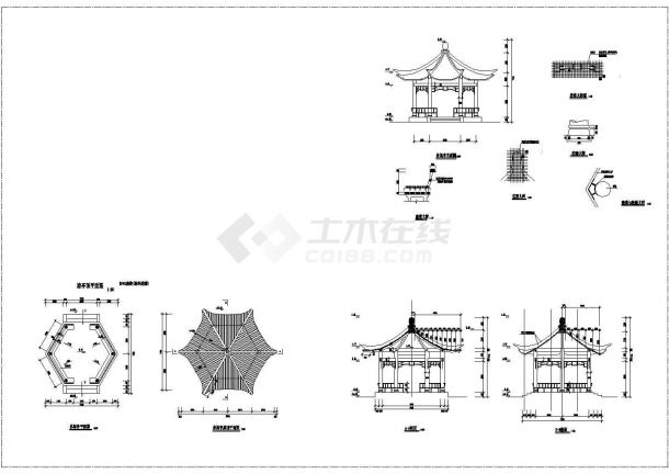 某休闲亭CAD节点平立面设计图纸-图一