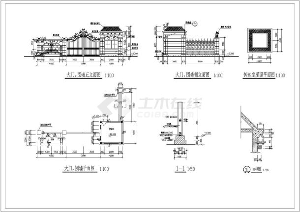 某大门围墙CAD设计节点完整施工图-图一