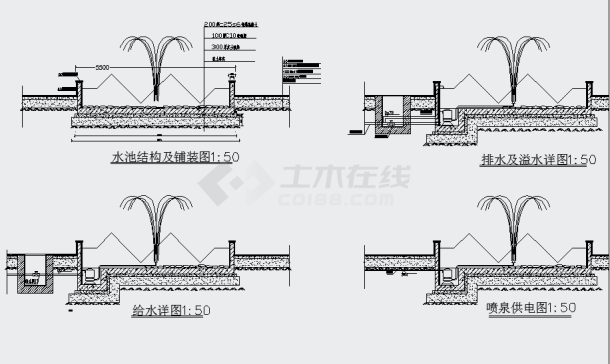 某圆形喷泉水池CAD设计完整施工图-图一