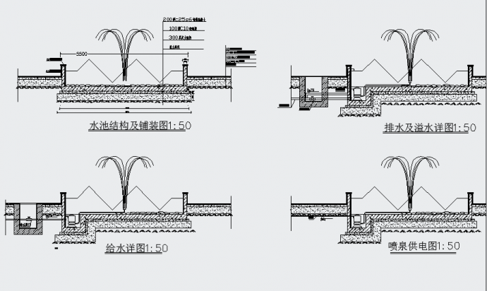 某圆形喷泉水池CAD设计完整施工图_图1