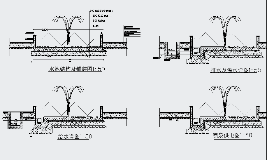 某圆形喷泉水池CAD设计完整施工图