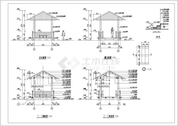 某经典木亭施工CAD大样结构完整详图-图二