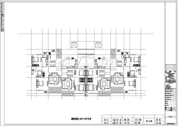 达州市馨晨小区住宅楼标准层平面设计图CAD图纸（1梯4户对称型/117+87）-图一