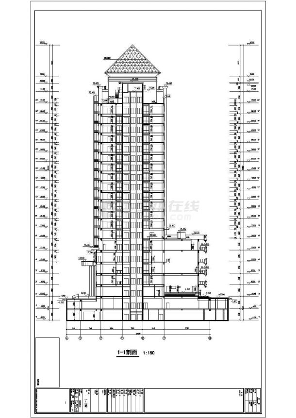 [深圳]-盐田区工青妇活动中心二十层办公楼建筑施工CAD图（77.4米）-图二