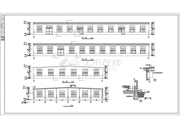 某经济区厂房单层门式钢架结构建筑设计施工CAD图纸-图一
