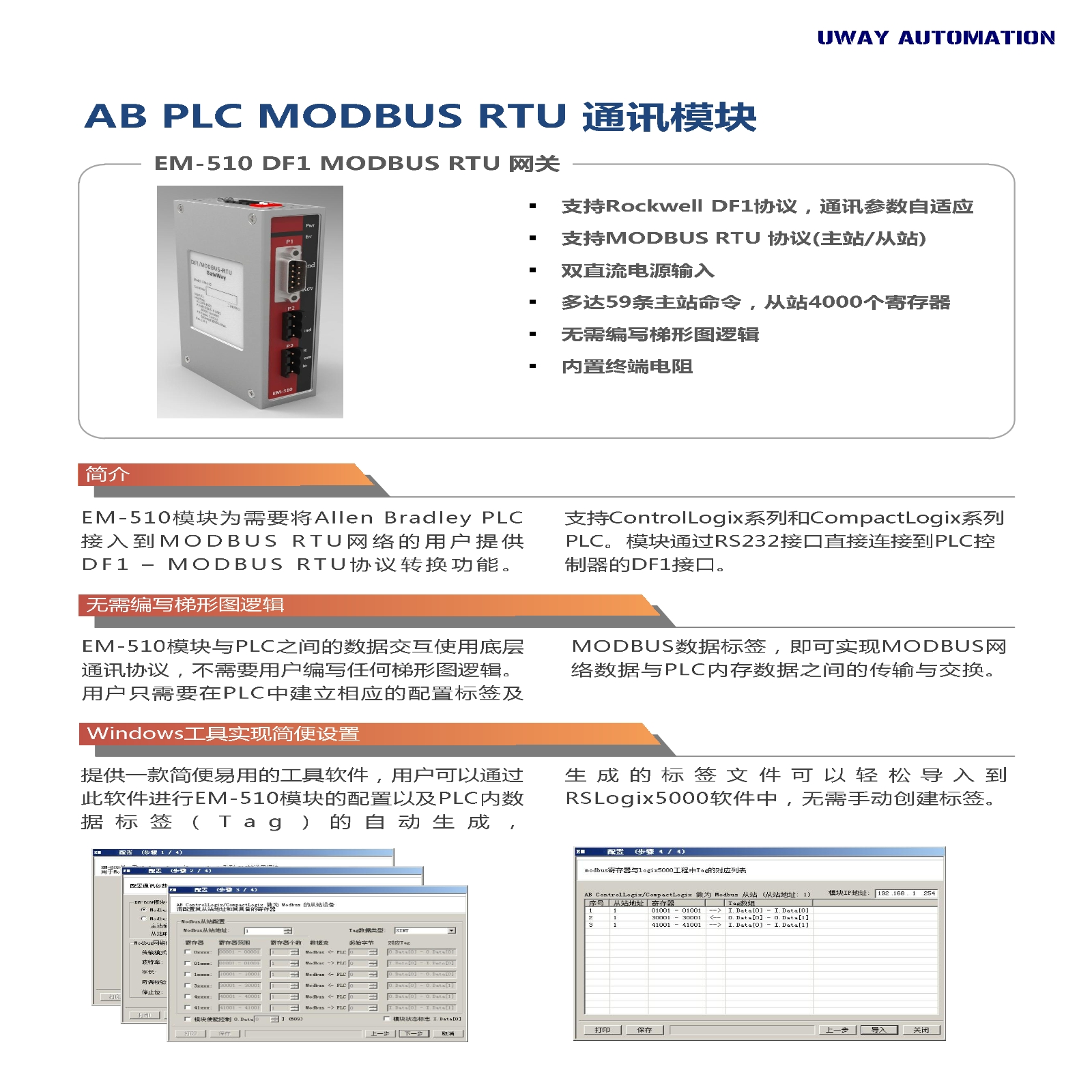 AB-PLC串口转MODBUS模块_EM-510