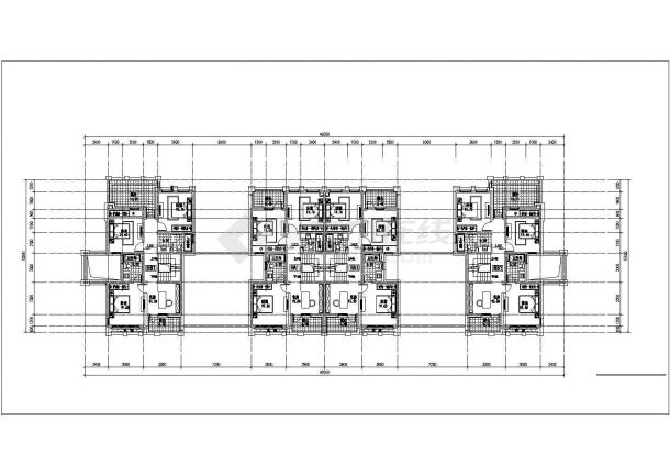 上海某小区3层组合式住宅楼平面设计CAD图纸（1层4户对称型/273+300）-图一