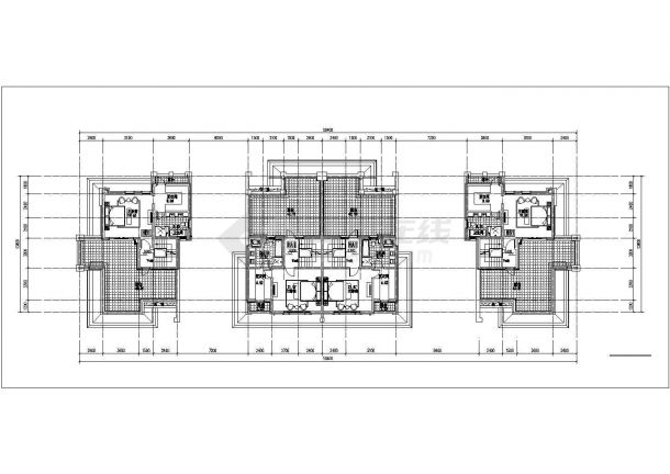上海某小区3层组合式住宅楼平面设计CAD图纸（1层4户对称型/273+300）-图二