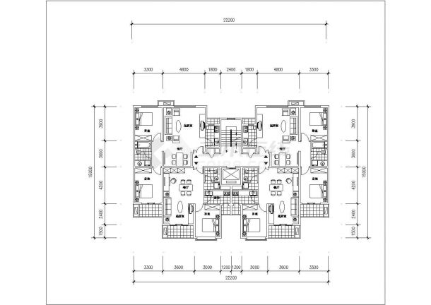 太原市厚德花园小区住宅楼标准层平面设计CAD图纸（1梯4户/共4张）-图一