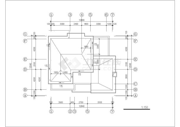 某地区(12.84x12.54)三层独栋别墅建筑结构设计CAD图含效果图(设计说明）-图一