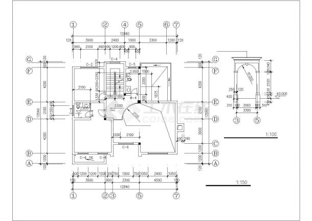 某地区(12.84x12.54)三层独栋别墅建筑结构设计CAD图含效果图(设计说明）-图二