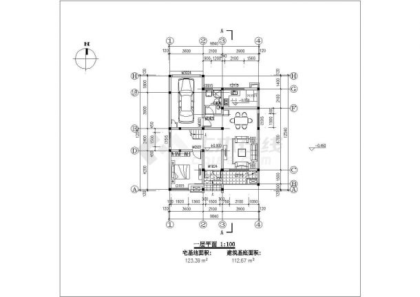 某地区(9.84x12.54)三层独栋别墅建筑结构设计CAD图含效果图(设计说明）-图二