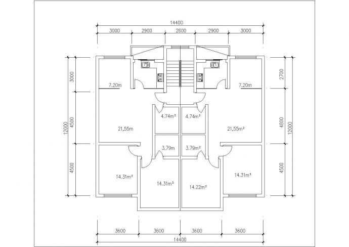 珠海凤鸣花园小区5张住宅楼标准层平面设计CAD图纸（90-100平/1梯2户）_图1