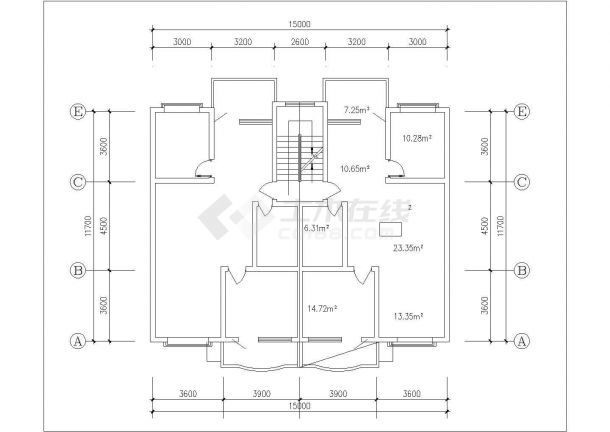 珠海凤鸣花园小区5张住宅楼标准层平面设计CAD图纸（90-100平/1梯2户）-图二