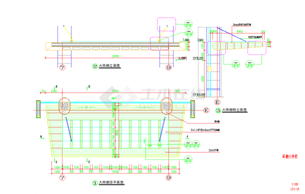 某地某大厦斜拉钢结构雨棚施工图CAD图纸-图二