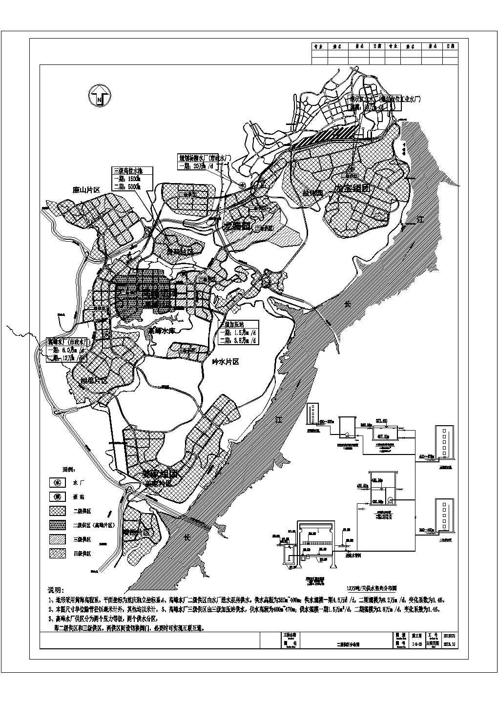 [重庆]生态工业园自来水厂工艺远期CAD设计构造供区图