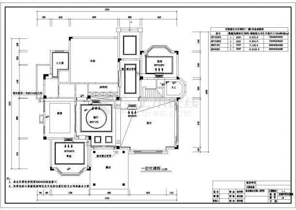 某地上四层别墅中央空调施工图纸（共5张图纸）-图二