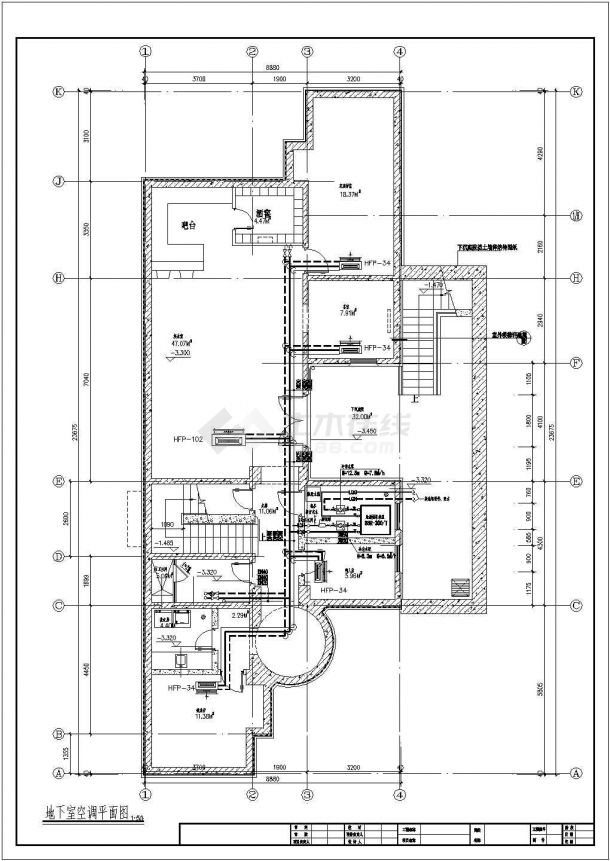 【北京】某450平二层别墅空调设计cad图纸-图一