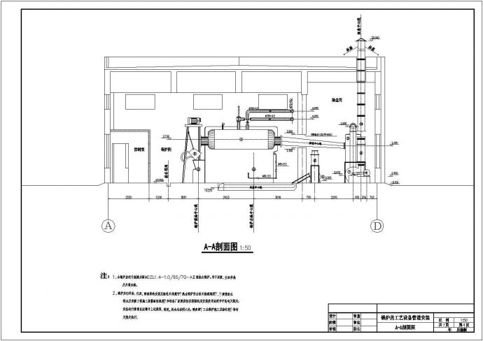 锅炉房工艺设备管道安装设计cad图纸_图1