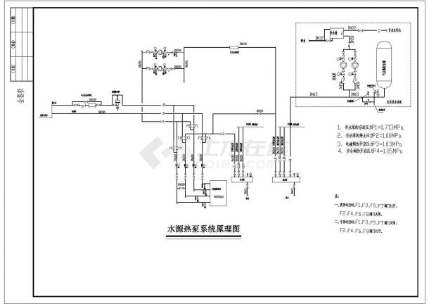 某一台制冷/制热水源热泵机房设计图-图一