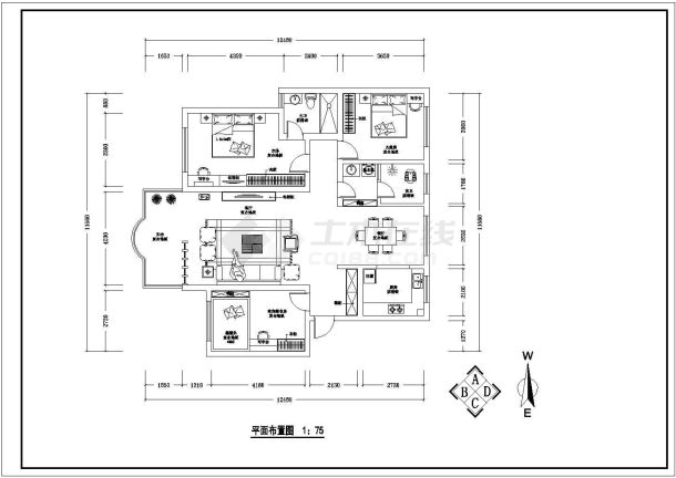 某地高层剪力墙结构住宅（三室两厅）室内装修设计方案图-图二