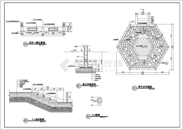 某地区单檐框架结构六角亭建筑方案图-图二