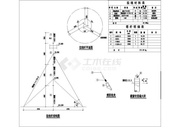 某7度区18m拉线信号塔全套结构图-图二